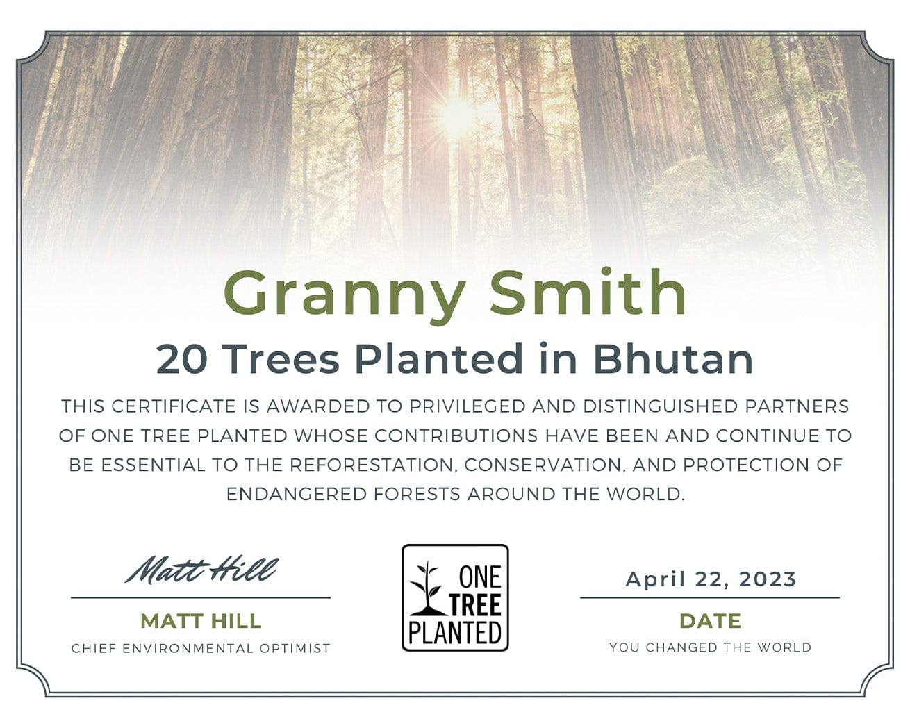 bhutan tree certificate